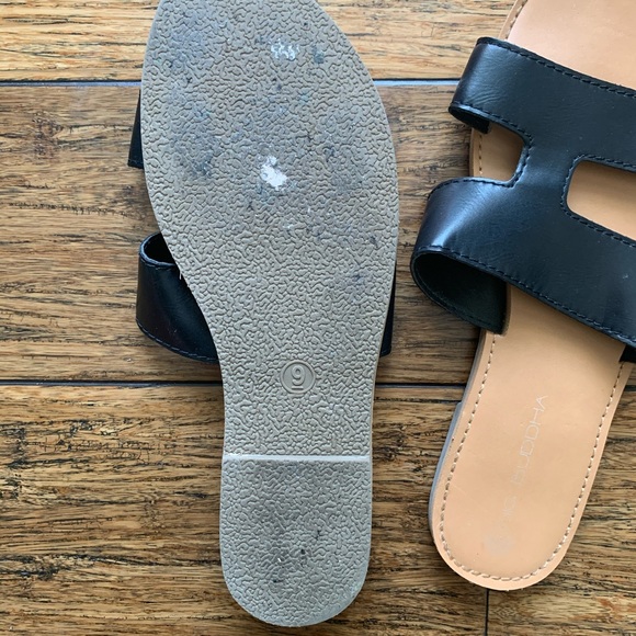 Black Faux Leather Open Slide Sandals - Picture 4 of 4